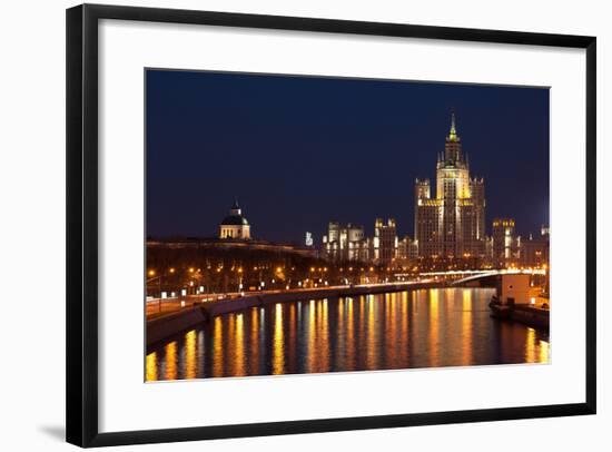 Moscow, Residential House Kotelnitscheskaja Nabereschnaja in Moscow, by Night-Catharina Lux-Framed Photographic Print
