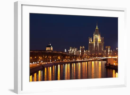 Moscow, Residential House Kotelnitscheskaja Nabereschnaja in Moscow, by Night-Catharina Lux-Framed Photographic Print