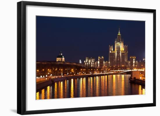 Moscow, Residential House Kotelnitscheskaja Nabereschnaja in Moscow, by Night-Catharina Lux-Framed Photographic Print