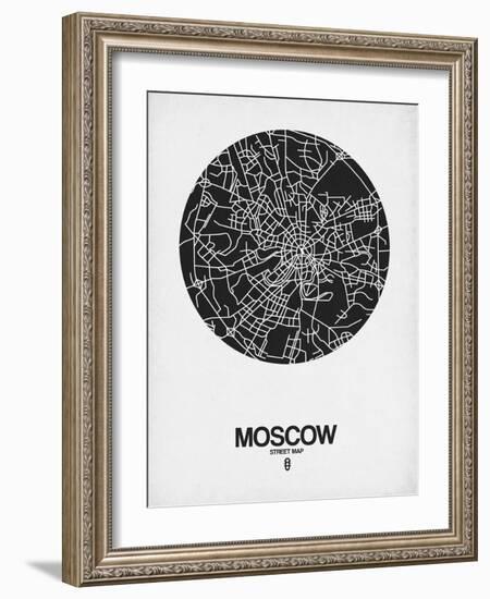 Moscow Street Map Black on White-NaxArt-Framed Art Print