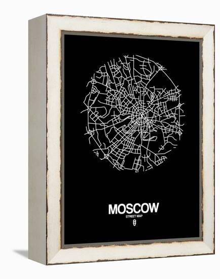 Moscow Street Map Black-NaxArt-Framed Stretched Canvas