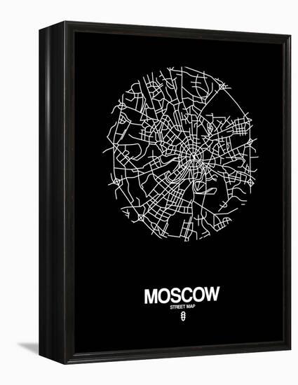 Moscow Street Map Black-NaxArt-Framed Stretched Canvas