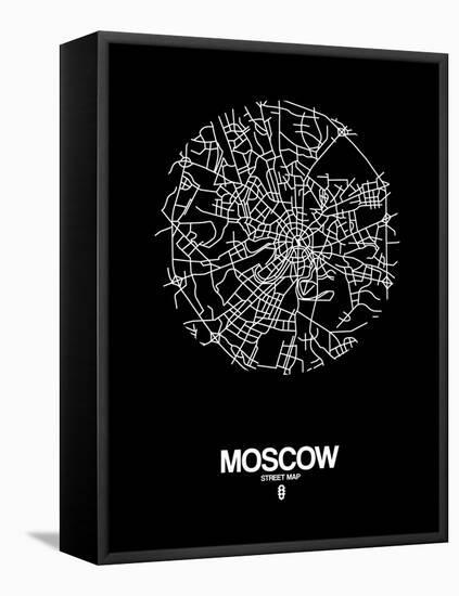 Moscow Street Map Black-NaxArt-Framed Stretched Canvas