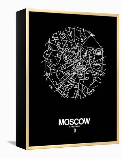 Moscow Street Map Black-NaxArt-Framed Stretched Canvas