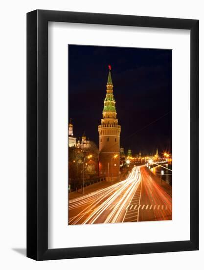 Moscow, Traffic on the Moscow Shore, Kremlin by Night-Catharina Lux-Framed Photographic Print
