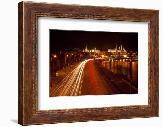 Moscow, Traffic on the Moskva Shore, Kremlin, at Night-Catharina Lux-Framed Photographic Print