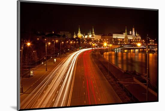 Moscow, Traffic on the Moskva Shore, Kremlin, at Night-Catharina Lux-Mounted Photographic Print