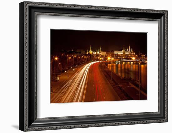 Moscow, Traffic on the Moskva Shore, Kremlin, at Night-Catharina Lux-Framed Photographic Print