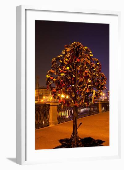 Moscow, Tree Made of Padlocks, Wedding Ritual, at Night-Catharina Lux-Framed Photographic Print