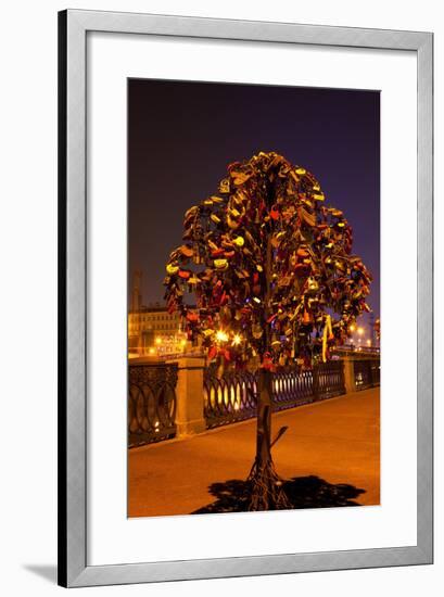 Moscow, Tree Made of Padlocks, Wedding Ritual, at Night-Catharina Lux-Framed Photographic Print