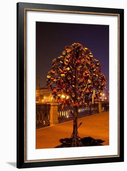 Moscow, Tree Made of Padlocks, Wedding Ritual, at Night-Catharina Lux-Framed Photographic Print