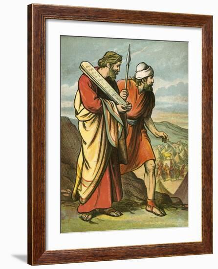 Moses and Joshua Seeing the Golden Calf-English School-Framed Giclee Print