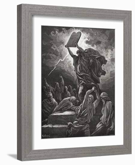 Moses Breaking the Tablets of the Law, Exodus 32:19, Illustration from Dore's 'The Holy Bible',…-Gustave Doré-Framed Giclee Print