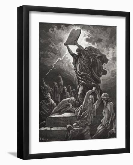 Moses Breaking the Tablets of the Law, Exodus 32:19, Illustration from Dore's 'The Holy Bible',…-Gustave Doré-Framed Giclee Print