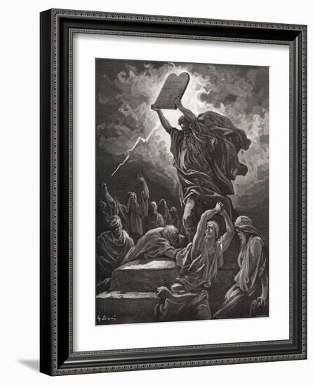 Moses Breaking the Tablets of the Law, Exodus 32:19, Illustration from Dore's 'The Holy Bible',…-Gustave Doré-Framed Giclee Print