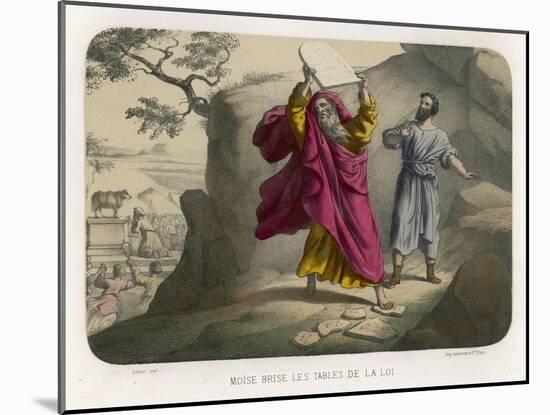 Moses Breaks the Tables of the Law on Which the Ten Commandments are Inscribed-Auguste Leloir-Mounted Art Print