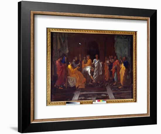 Moses Changing Aaron's Rod into A Snake, 17Th Century (Oil on Canvas)-Nicolas Poussin-Framed Giclee Print