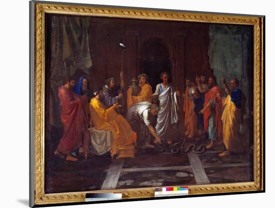 Moses Changing Aaron's Rod into A Snake, 17Th Century (Oil on Canvas)-Nicolas Poussin-Mounted Giclee Print