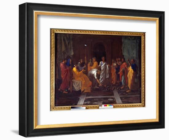 Moses Changing Aaron's Rod into A Snake, 17Th Century (Oil on Canvas)-Nicolas Poussin-Framed Giclee Print