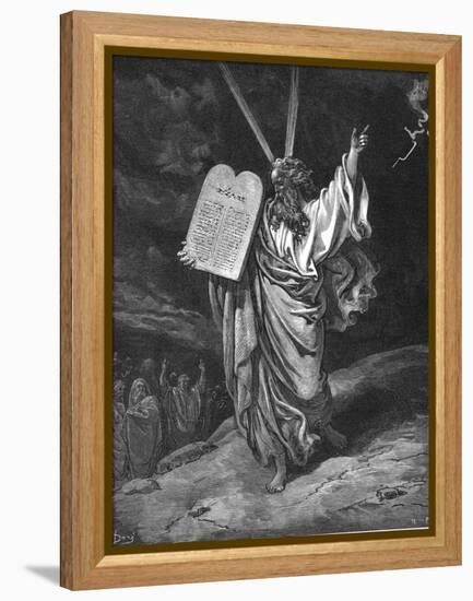 Moses Descending from Mount Sinai with the Tablets of the Law (Ten Commandment), 1866-Gustave Doré-Framed Premier Image Canvas