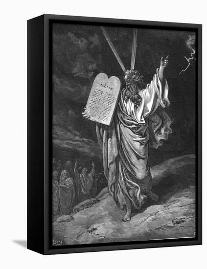 Moses Descending from Mount Sinai with the Tablets of the Law (Ten Commandment), 1866-Gustave Doré-Framed Premier Image Canvas