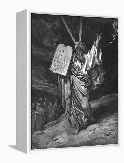 Moses Descending from Mount Sinai with the Tablets of the Law (Ten Commandment), 1866-Gustave Doré-Framed Premier Image Canvas