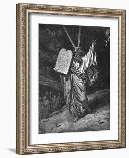Moses Descending from Mount Sinai with the Tablets of the Law (Ten Commandment), 1866-Gustave Doré-Framed Giclee Print