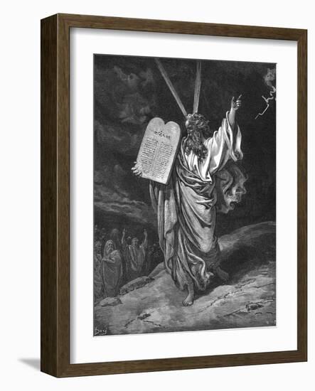 Moses Descending from Mount Sinai with the Tablets of the Law (Ten Commandment), 1866-Gustave Doré-Framed Giclee Print