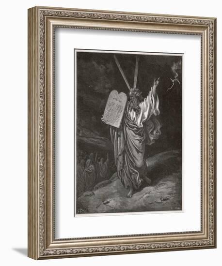 Moses Descends from the Mountain Carrying the Tables of the Law-Gustave Dor?-Framed Art Print