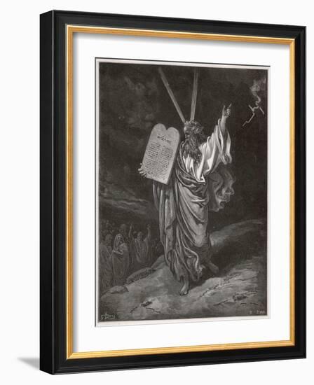 Moses Descends from the Mountain Carrying the Tables of the Law-Gustave Dor?-Framed Art Print