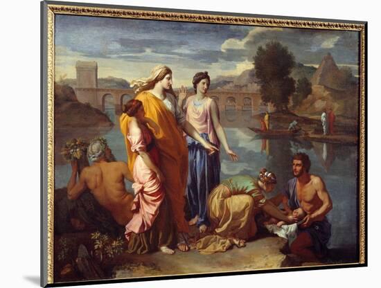 Moses (Mose) Saves Waters, 1638 (Oil on Canvas)-Nicolas Poussin-Mounted Giclee Print