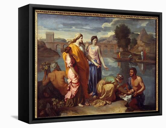 Moses (Mose) Saves Waters, 1638 (Oil on Canvas)-Nicolas Poussin-Framed Premier Image Canvas