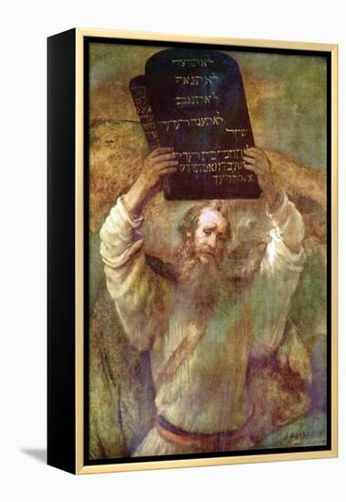 Moses with the Commandments-Rembrandt van Rijn-Framed Stretched Canvas