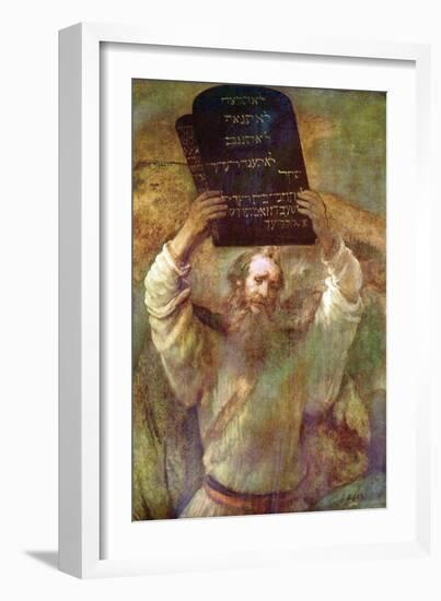 Moses with the Commandments-Rembrandt van Rijn-Framed Art Print