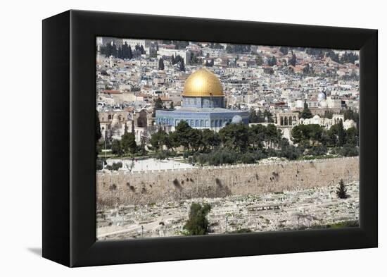 Moslem Golden Dome of the Rock, Outside Walls, and Historic Jewish Cemetery, City of JerUSAlem-Dave Bartruff-Framed Premier Image Canvas