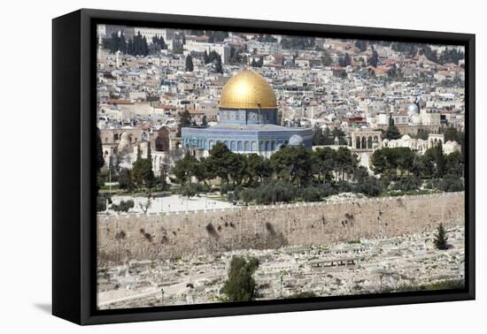 Moslem Golden Dome of the Rock, Outside Walls, and Historic Jewish Cemetery, City of JerUSAlem-Dave Bartruff-Framed Premier Image Canvas