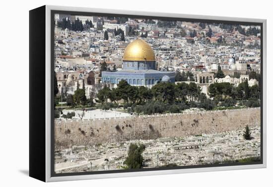 Moslem Golden Dome of the Rock, Outside Walls, and Historic Jewish Cemetery, City of JerUSAlem-Dave Bartruff-Framed Premier Image Canvas