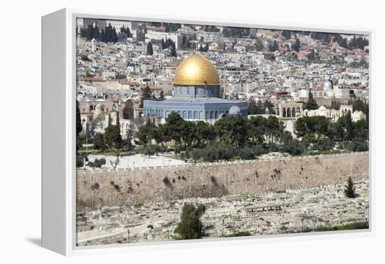 Moslem Golden Dome of the Rock, Outside Walls, and Historic Jewish Cemetery, City of JerUSAlem-Dave Bartruff-Framed Premier Image Canvas