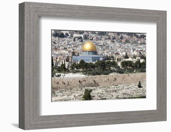 Moslem Golden Dome of the Rock, Outside Walls, and Historic Jewish Cemetery, City of JerUSAlem-Dave Bartruff-Framed Photographic Print