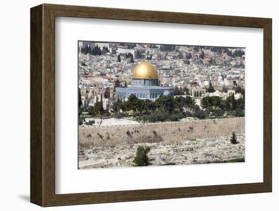 Moslem Golden Dome of the Rock, Outside Walls, and Historic Jewish Cemetery, City of JerUSAlem-Dave Bartruff-Framed Photographic Print