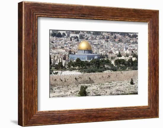 Moslem Golden Dome of the Rock, Outside Walls, and Historic Jewish Cemetery, City of JerUSAlem-Dave Bartruff-Framed Photographic Print