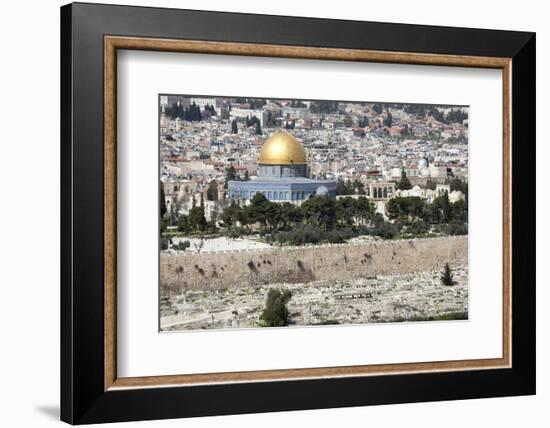 Moslem Golden Dome of the Rock, Outside Walls, and Historic Jewish Cemetery, City of JerUSAlem-Dave Bartruff-Framed Photographic Print