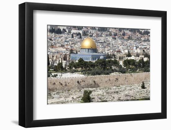 Moslem Golden Dome of the Rock, Outside Walls, and Historic Jewish Cemetery, City of JerUSAlem-Dave Bartruff-Framed Photographic Print