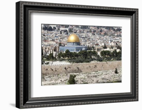 Moslem Golden Dome of the Rock, Outside Walls, and Historic Jewish Cemetery, City of JerUSAlem-Dave Bartruff-Framed Photographic Print