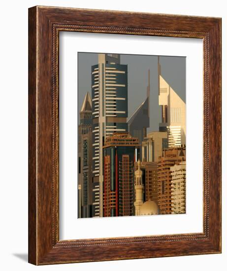 Mosque in front of the Sheik Zayed Twers in Dubai, United Arab Emirates-Kamran Jebreili-Framed Photographic Print