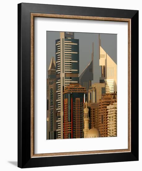 Mosque in front of the Sheik Zayed Twers in Dubai, United Arab Emirates-Kamran Jebreili-Framed Photographic Print