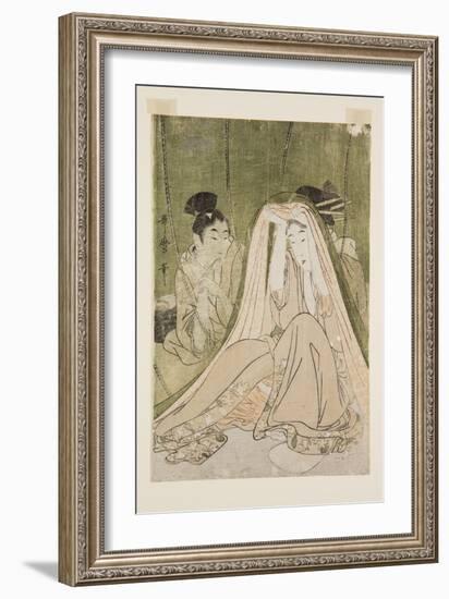 Mosquito Net (Colour Woodblock Print)-Kitagawa Utamaro-Framed Giclee Print