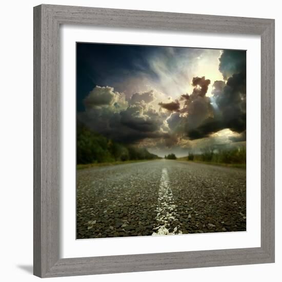 Most Asphalt Road. Shallow Depth Of Field-Krivosheev Vitaly-Framed Art Print