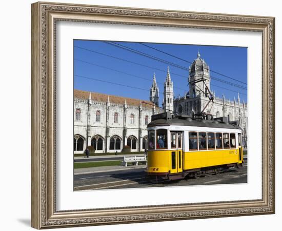 Mosteiro Dos Jeronimos, UNESCO World Heritage Site, and Tram (Electricos), Belem, Lisbon, Portugal-Stuart Black-Framed Photographic Print