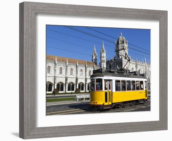 Mosteiro Dos Jeronimos, UNESCO World Heritage Site, and Tram (Electricos), Belem, Lisbon, Portugal-Stuart Black-Framed Photographic Print